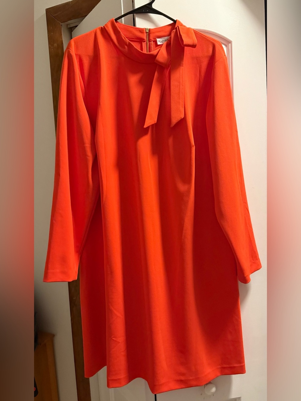 Calvin Klein Vibrant Orange Long Sleeve Midi Dress